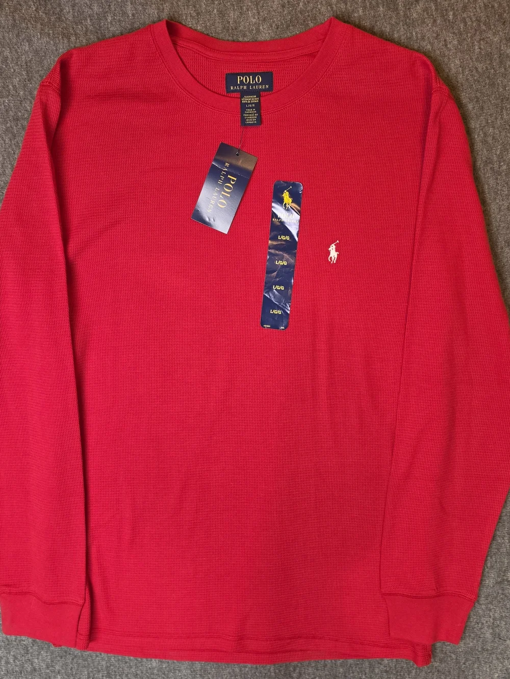 Polo Ralph Lauren Mens Crewneck Sleep Shirt Large Red Long Sleeve Loungewear